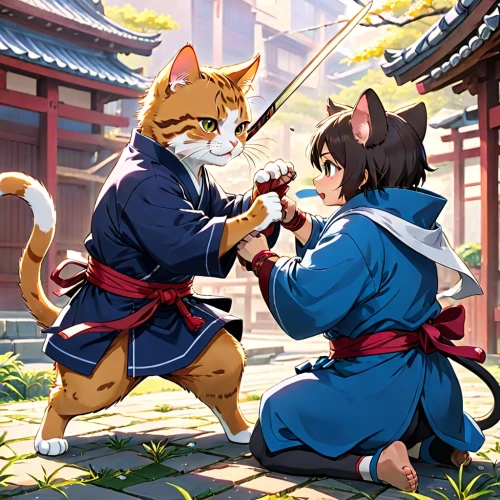 tsukemono,battōjutsu,cat warrior,kitsune,kiyomizu,jujitsu,kenjutsu,sensoji,aikido,sensei,inari,martial arts,kung fu,jinrikisha,kimonos,senso-ji,game illustration,karate,nikko,iaijutsu,Anime,Anime,Realistic