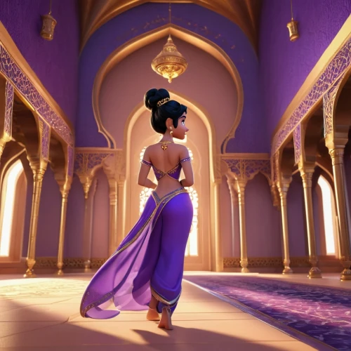 tiana,aladin,aladdin,rapunzel,aladha,mulan,fantasia,jasmine,arabian,rem in arabian nights,cinderella,cg artwork,oriental princess,elsa,disney character,tangled,jaya,regal,fantasy woman,purple,Unique,3D,3D Character