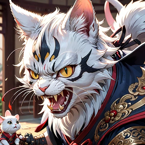 lucky cat,cat warrior,chinese pastoral cat,white cat,cheshire,kitsune,tea party cat,royal tiger,breed cat,domestic cat,fang,white tiger,snarling,wild emperor,goki,cat child,shuanghuan noble,feline,cat frame,barong,Anime,Anime,General
