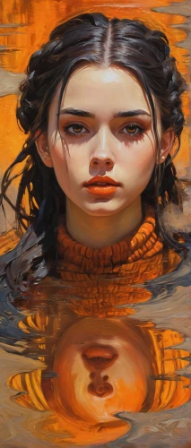 rosa ' amber cover,reflection in water,reflections in water,water lotus,girl on the river,surface tension,submerged,water reflection,in water,reflection,world digital painting,under the water,reflected,mirror water,fire and water,self-reflection,reflect,digital painting,immersed,siren,Illustration,Realistic Fantasy,Realistic Fantasy 47