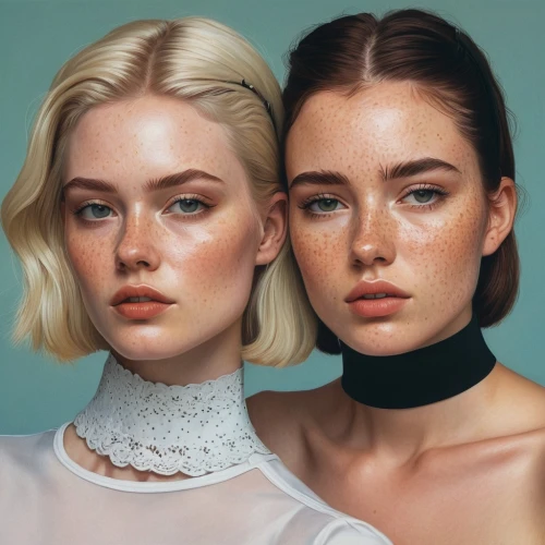 retouching,gemini,porcelain dolls,beauty icons,models,twin flowers,two girls,young women,duo,mannequins,natural cosmetic,portraits,retouch,pale,portrait background,editorial,sisters,vanity fair,vintage makeup,natural beauties,Conceptual Art,Daily,Daily 25