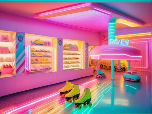 neon ice cream,ice cream shop,neon candies,ice cream parlor,neon coffee,neon drinks,neon cakes,shoe store,ufo interior,soda shop,candy shop,candy store,toy store,neon cocktails,neon candy corns,cake shop,retro diner,pet shop,neon,cosmetics counter,Photography,General,Realistic