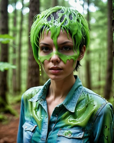 green skin,bodypainting,dryad,green,bodypaint,marie leaf,green forest,body painting,natural rubber,algae,neon body painting,green algae,natural cosmetics,faery,fir green,green aurora,three-lobed slime,environmental art,heather green,green waste,Photography,General,Realistic