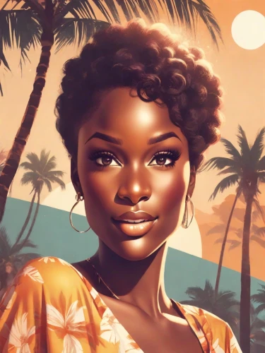 african woman,afro-american,afroamerican,afro american girls,african american woman,nigeria woman,ghana,luau,afro american,african,digital painting,world digital painting,benin,tropics,retro woman,vintage illustration,tropic,polynesian,pompadour,cuba background,Photography,Cinematic