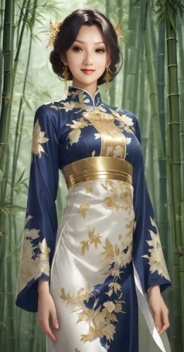 ao dai,oriental princess,geisha girl,geisha,vietnamese woman,rou jia mo,japanese woman,asian costume,hanbok,oriental girl,oriental painting,asian woman,junshan yinzhen,bamboo shoot,siu mei,japanese floral background,wuchang,mukimono,bamboo flute,xuan lian,Photography,Natural