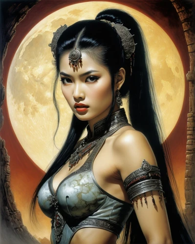 oriental princess,warrior woman,female warrior,mulan,asian woman,oriental girl,chinese art,fantasy art,fantasy portrait,sorceress,priestess,ancient egyptian girl,fantasy woman,lunar eclipse,the enchantress,zodiac sign libra,cleopatra,oriental,callisto,full moon day,Photography,Artistic Photography,Artistic Photography 06