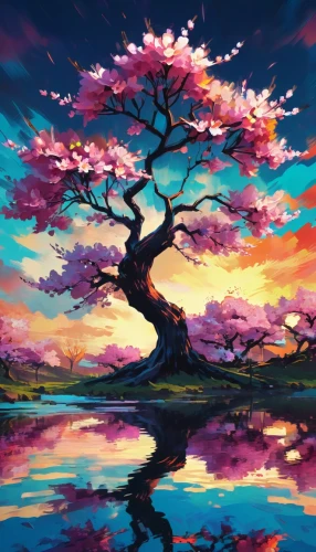 sakura tree,japanese sakura background,watercolor tree,painted tree,cherry blossom tree,colorful tree of life,sakura background,sakura trees,blossom tree,the japanese tree,bonsai,japanese floral background,芦ﾉ湖,sakura blossom,cherry tree,landscape background,magic tree,lone tree,colorful background,jacaranda,Conceptual Art,Daily,Daily 21