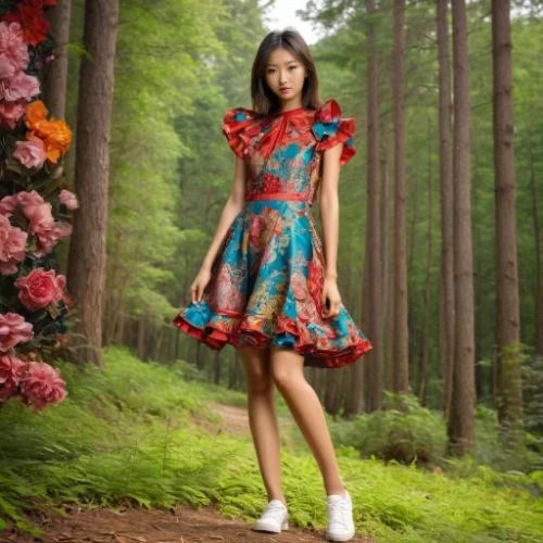 floral dress,doll dress,country dress,floral japanese,vintage floral,vintage dress,girl in flowers,girl in a long dress,a girl in a dress,women fashion,dress doll,japanese floral background,colorful floral,oriental princess,janome chow,day dress,little girl dresses,ballerina in the woods,oriental girl,beautiful girl with flowers,Female,East Asians,Disheveled hair,Youth adult,M,Mini Skirt,Outdoor,Forest