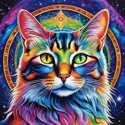 psychedelic art,astral traveler,mantra om,capricorn kitz,third eye,cat vector,sacred art,cosmic,kundalini,cosmic eye,chakras,astral,earth chakra,heart chakra,cat image,shamanic,zodiac sign libra,animal feline,feline,psychedelic,Illustration,Realistic Fantasy,Realistic Fantasy 20