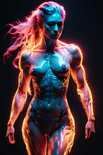 neon body painting,human torch,muscle woman,electro,firedancer,cyborg,electrified,bodypaint,electric,muscular system,3d figure,bodypainting,visual effect lighting,human body anatomy,sprint woman,uv,fire dancer,sculpt,fiery,3d render,Photography,Artistic Photography,Artistic Photography 12