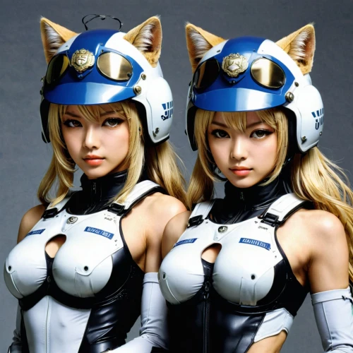 foxes,two cats,huskies,felines,cats,cat ears,cosplay image,two wolves,anime 3d,helmets,kittens,cosplay,cat kawaii,patrols,sega,shiba,police uniforms,dog and cat,fennec,dog cat,Illustration,Japanese style,Japanese Style 09