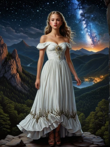 fantasy picture,mystical portrait of a girl,celtic woman,jessamine,fantasy portrait,the night of kupala,image manipulation,fantasy art,digital compositing,photo manipulation,children's fairy tale,the girl in nightie,faerie,little girl fairy,fairy queen,cinderella,fairy tale character,photomanipulation,moonbeam,faery,Illustration,Realistic Fantasy,Realistic Fantasy 22