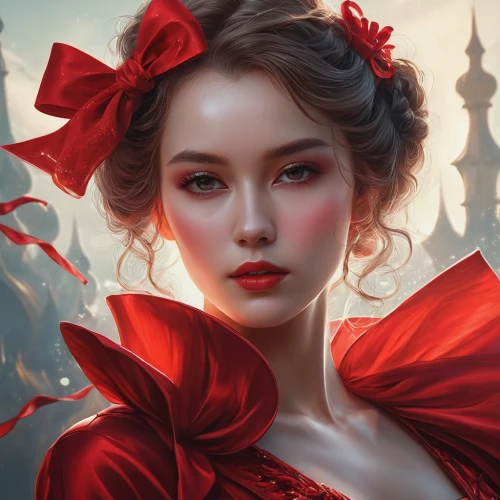 queen of hearts,fantasy portrait,lady in red,red rose,romantic portrait,red bow,red flower,oriental princess,red petals,shades of red,red roses,poppy red,red ribbon,mystical portrait of a girl,red carnation,scarlet sail,red gown,victorian lady,red carnations,rouge,Photography,Artistic Photography,Artistic Photography 10