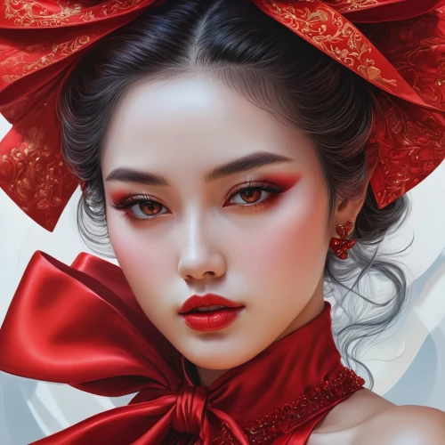 geisha girl,geisha,red bow,oriental princess,red ribbon,oriental girl,red rose,chinese art,fantasy portrait,lady in red,red petals,red gift,red magnolia,mulan,world digital painting,red flower,janome chow,red roses,digital painting,oriental,Photography,Documentary Photography,Documentary Photography 37