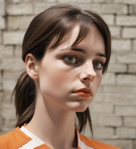 doll's facial features,orange,realdoll,worried girl,a wax dummy,female model,british actress,the girl's face,woman face,portrait of a girl,mascara,model,ron mueck,regard,clementine,woman's face,orange color,cgi,render,katniss,Photography,Natural