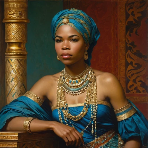 african woman,cleopatra,african american woman,beautiful african american women,nigeria woman,ancient egyptian girl,orientalism,black woman,fantasy portrait,portrait of a woman,rem in arabian nights,a woman,woman portrait,afro-american,african culture,girl in a historic way,oil painting on canvas,afroamerican,african,adornments,Art,Classical Oil Painting,Classical Oil Painting 42