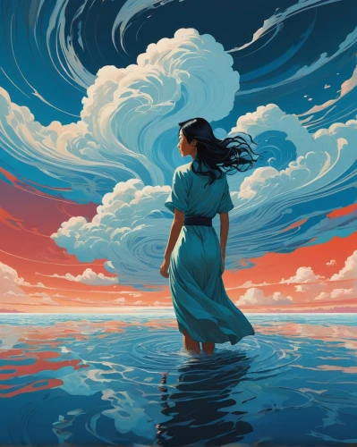 the wind from the sea,ocean,the endless sea,world digital painting,digital painting,sea,tidal wave,adrift,moana,ocean background,wind wave,winds,sirens,the horizon,digital illustration,ocean blue,siren,flowing,horizon,digital art,Illustration,Vector,Vector 05