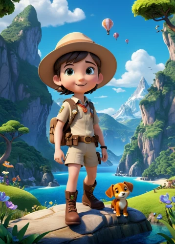 zookeeper,park ranger,cute cartoon character,explorer,adventurer,scout,mountain guide,agnes,miguel of coco,safari,animated cartoon,children's background,raft guide,adventure,indiana jones,toy's story,clay animation,playmobil,cute cartoon image,treasure hunt,Unique,3D,3D Character