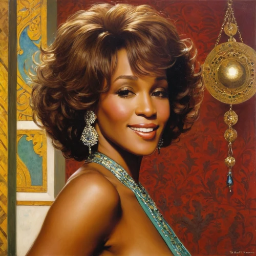 african american woman,ester williams-hollywood,beautiful african american women,afro-american,jheri curl,farrah fawcett,cameroon,jasmine bush,afro american,lily of the nile,black woman,aging icon,brandy,queen,pretty woman,queen bee,portrait background,oil painting on canvas,sigourney weave,a charming woman,Art,Classical Oil Painting,Classical Oil Painting 42