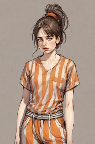 bun cha,pajamas,country dress,worried girl,overalls,satsuma age,one-piece garment,pjs,fashion sketch,girl in overalls,jumpsuit,fashionable girl,orange color,mukimono,nightgown,fashionable clothes,overall,orange robes,girl in cloth,summer clothing,Digital Art,Comic