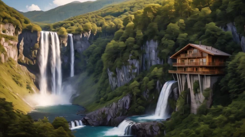 plitvice,house in mountains,wasserfall,house in the mountains,brown waterfall,waterfalls,world digital painting,water mill,log home,eastern switzerland,switzerland,waterfall,the cabin in the mountains,southeast switzerland,green waterfall,canton of glarus,slovenia,bridal veil fall,falls of the cliff,switzerland chf,Photography,General,Natural