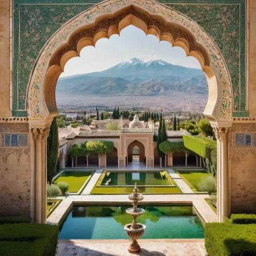alhambra,persian architecture,rajasthan,iranian architecture,jaipur,marble palace,marrakesh,morocco,shahi mosque,water palace,tajikistan,alcazar,samarkand,alcazar of seville,pakistan,india,oman,moroccan pattern,from persian shah,jahili fort,Unique,3D,Panoramic