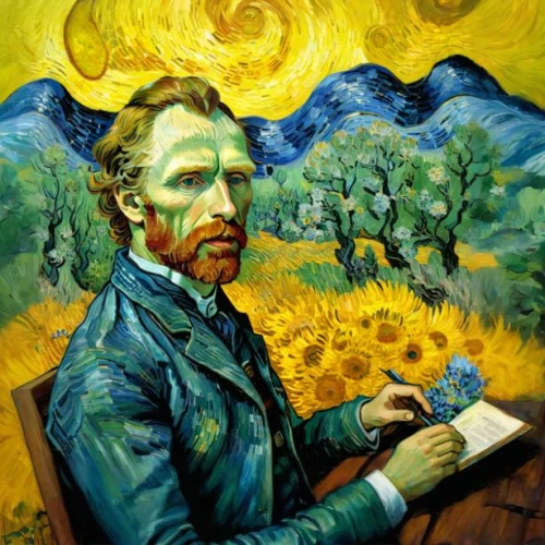 vincent van gogh,vincent van gough,hans christian andersen,man with a computer,meticulous painting,self-portrait,painting technique,persian poet,artist portrait,theoretician physician,art painting,post impressionism,art bard,winemaker,writers,psychedelic art,pear cognition,scholar,post impressionist,to write