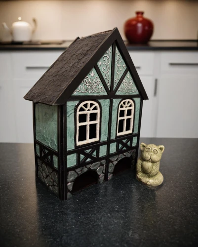 miniature house,wooden birdhouse,dollhouse accessory,dolls houses,fairy house,bird house,little house,the gingerbread house,birdhouse,model house,clay house,danish house,thatched cottage,gingerbread house,doll's house,gingerbread jar,wood doghouse,pigeon house,small house,country cottage,Small Objects,Indoor,Modern Kitchen