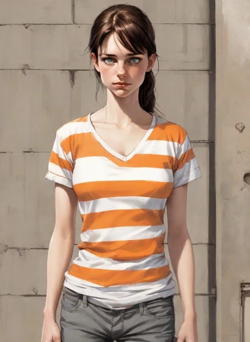 girl in t-shirt,clementine,character animation,digital compositing,isolated t-shirt,cotton top,croft,3d rendered,lori,tracer,librarian,lara,vector girl,retro girl,anime 3d,katniss,horizontal stripes,portrait of a girl,eleven,render,Digital Art,Comic
