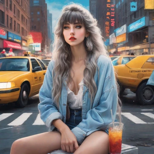 retro woman,retro girl,new york streets,photoshop manipulation,ny,girl smoke cigarette,photomanipulation,smoking girl,on the street,world digital painting,nyc,girl in a long,new york,americana,photo manipulation,newyork,girl sitting,denim background,retro women,city ​​portrait,Photography,Realistic