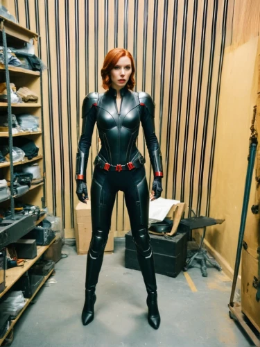 black widow,latex clothing,latex,pvc,super heroine,a wax dummy,photo session in bodysuit,leather,wetsuit,rubber doll,leather boots,black leather,captain marvel,xmen,kneel,rubber,display dummy,gain,red super hero,head woman