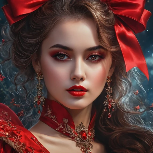 fantasy portrait,fantasy art,red rose,romantic portrait,queen of hearts,lady in red,red roses,mystical portrait of a girl,world digital painting,scarlet witch,red gown,red riding hood,gothic portrait,red russian,red ribbon,victorian lady,fantasy picture,shades of red,red berries,vampire lady,Photography,General,Fantasy