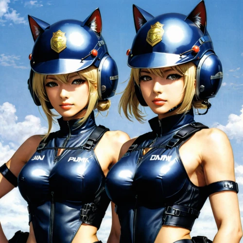 police uniforms,policewoman,police officers,two cats,police force,officers,police hat,police,helmets,officer,cops,foxes,neo geo,cat ears,cats,policia,patrols,water police,felines,bad girls,Illustration,Japanese style,Japanese Style 09