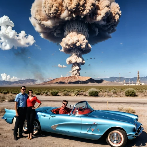 mojave desert,bonneville,atomic age,photomontage,route 66,route66,hot air,american car,atomic bomb,albuquerque volcano park,mushroom cloud,car hop,burning man,reno airshow,tourist attraction,american muscle cars,hotrods,auto repair,buick super,american classic cars