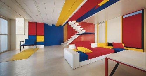 children's interior,children's room,mondrian,children's bedroom,athens art school,gymnastics room,kids room,parquet,interior design,interior decoration,school design,wall paint,wall decoration,paint boxes,color wall,three primary colors,frisian house,wall painting,great room,painted block wall,Photography,General,Realistic