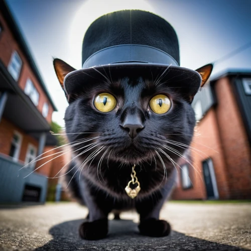 bowler hat,top hat,black hat,trilby,chimney sweeper,halloween cat,stovepipe hat,napoleon cat,black cat,tuxedo,ringmaster,halloween black cat,tux,cat sparrow,alley cat,inspector,fedora,gentlemanly,tuxedo just,mobster,Illustration,Realistic Fantasy,Realistic Fantasy 25