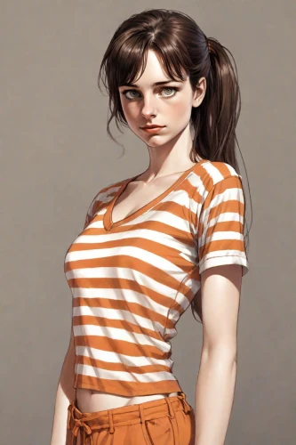 lara,croft,girl in t-shirt,retro girl,lori,clementine,cotton top,tee,retro woman,polo shirt,in a shirt,orange,female model,horizontal stripes,daisy 2,vanessa (butterfly),girl in overalls,retro women,women's clothing,daisy 1,Digital Art,Comic