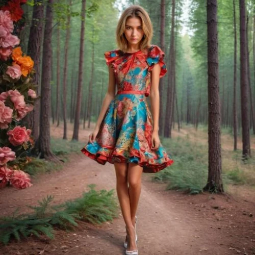 floral dress,ballerina in the woods,girl in flowers,vintage floral,country dress,vintage dress,enchanted forest,day dress,colorful floral,beautiful girl with flowers,woodland,flowery,floral,a girl in a dress,in the forest,wonderland,girl in a long dress,women fashion,doll dress,nice dress,Female,Eastern Europeans,Disheveled hair,Youth adult,M,Mini Skirt,Outdoor,Forest