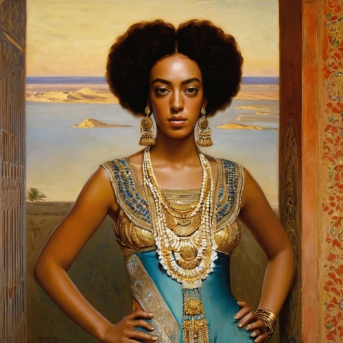 african american woman,cleopatra,afro-american,afroamerican,beautiful african american women,african woman,afro american,ancient egyptian girl,black woman,portrait of a woman,afro american girls,black women,queen cage,fantasy portrait,portrait of a girl,woman portrait,vintage art,orientalism,pharaonic,girl in a historic way,Art,Classical Oil Painting,Classical Oil Painting 42