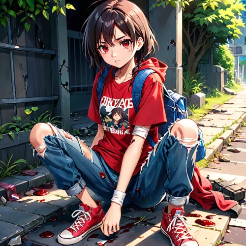 anime japanese clothing,llenn,girl sitting,red shoes,red summer,sakura florals,relaxed young girl,kayano,converse,nico,anime cartoon,himuto,anime,anime girl,summer clothing,cute clothes,blood maple,sitting,red background,haruhi suzumiya sos brigade,Anime,Anime,Realistic