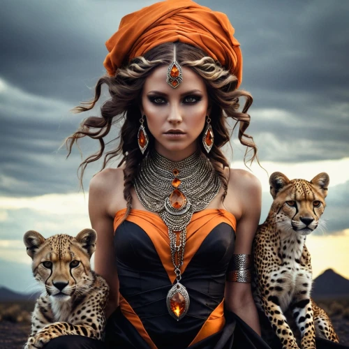 warrior woman,she feeds the lion,lioness,cheetah,priestess,shamanic,shamanism,cleopatra,female warrior,tiger lily,sorceress,exotic animals,fantasy woman,african woman,ancient egyptian girl,celtic queen,afar tribe,lionesses,cheetahs,the enchantress,Photography,Artistic Photography,Artistic Photography 14