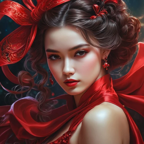 geisha girl,red rose,red petals,oriental princess,geisha,red flower,red roses,fantasy portrait,red bow,red lantern,scarlet witch,queen of hearts,lady in red,red magnolia,red ribbon,chinese art,romantic portrait,oriental girl,fantasy art,red gift,Photography,Artistic Photography,Artistic Photography 10