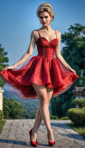 man in red dress,girl in red dress,red-hot polka,red hot polka,lady in red,crinoline,red shoes,majorette (dancer),red gown,valentine day's pin up,overskirt,hoopskirt,women fashion,red tunic,pin-up model,a girl in a dress,red dress,valentine pin up,pin-up girl,doll dress,Photography,General,Realistic