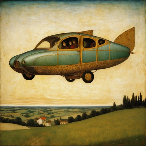 grant wood,monoplane,gyroplane,flying machine,air ship,biplane,aeroplane,jet plane,airship,cartoon car,stinson reliant,flying seed,helicopter,flying boat,airships,flying saucer,air transport,baby mobile,zeppelins,an aircraft of the free flight,Art,Artistic Painting,Artistic Painting 32