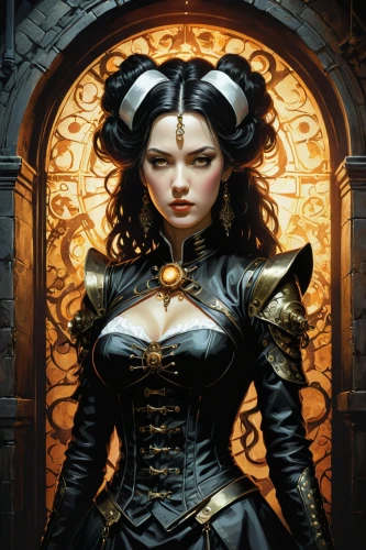 gothic portrait,fantasy portrait,steampunk,heroic fantasy,fantasy art,gothic woman,sorceress,the enchantress,queen of hearts,rosa ' amber cover,bodice,celtic queen,priestess,gothic fashion,sci fiction illustration,collectible card game,fantasy woman,clockmaker,gothic,lady of the night,Illustration,Realistic Fantasy,Realistic Fantasy 06