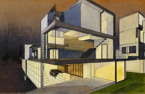 habitat 67,cubic house,mid century house,mid century modern,modern architecture,contemporary,modern house,house drawing,archidaily,mid century,frame house,cube house,mondrian,an apartment,model house,residential house,c20,kirrarchitecture,dunes house,ruhl house,Illustration,Paper based,Paper Based 05