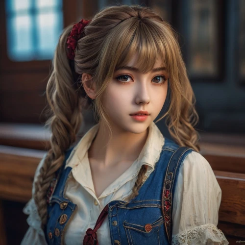 realdoll,girl in overalls,japanese doll,country dress,female doll,doll paola reina,pigtail,girl doll,overalls,model doll,doll's facial features,artist doll,dollfie,countrygirl,vintage girl,vintage doll,doll,denim bow,like doll,the japanese doll,Photography,General,Fantasy