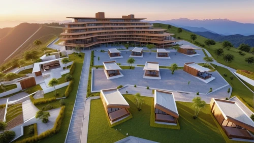 eco hotel,hotel complex,cube stilt houses,eco-construction,golf hotel,solar cell base,terraces,chinese architecture,3d rendering,building valley,danyang eight scenic,new housing development,sky apartment,apartment complex,golf resort,holiday complex,resort,render,futuristic architecture,mountain settlement,Photography,General,Realistic