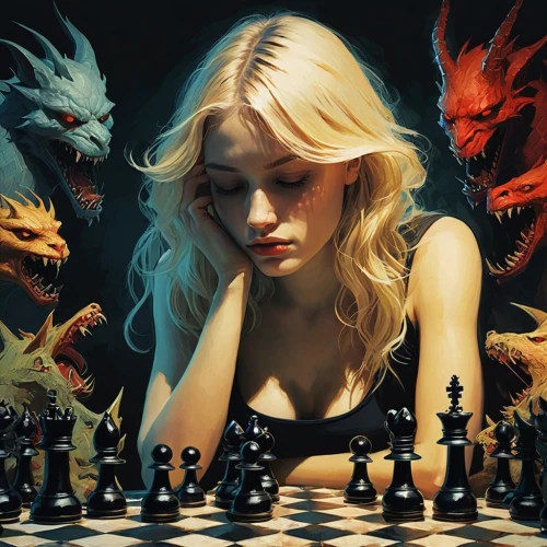 chess player,chess,chess game,play chess,chessboard,chess icons,chess board,fantasy woman,chess pieces,chessboards,fantasy art,chess men,chess cube,vertical chess,game illustration,evil woman,fantasy picture,massively multiplayer online role-playing game,fantasy portrait,game of thrones,Illustration,Paper based,Paper Based 19