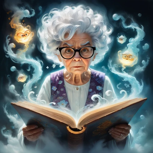 librarian,reading glasses,magic book,sci fiction illustration,elderly lady,bookworm,book glasses,old woman,grandma,elderly person,read a book,author,divination,fantasy portrait,magic grimoire,reading owl,book illustration,grandmother,little girl reading,reading,Photography,Artistic Photography,Artistic Photography 07